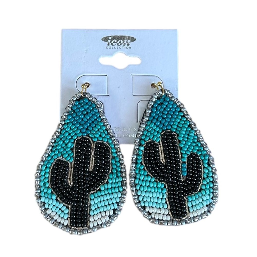 New Icon Collection Cactus Seed Beaded Saguaro Cactus Earrings